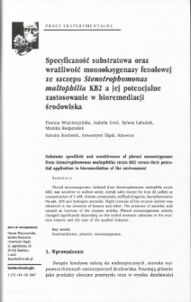 Substrate specificity and sensitiveness of phenol monooxygenase from Stenotrophomonas maltophilia strain KB2 versus their potential application to bioremediation of the environment