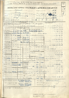 Miesięczny wykaz spostrzeżeń meteorologicznych. Czerwiec 1953
