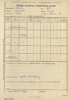 Wyniki pomiarów temperatury gruntu. Czerwiec 1984