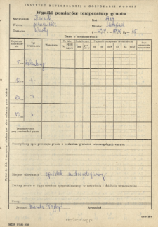 Wyniki pomiarów temperatury gruntu. Listopad 1984