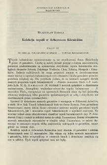 Kolekcja topoli w Arboretum Kórnickim. Część III. III Sekcja Tacamahaca Spach - topole balsamiczne