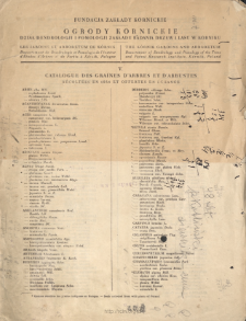 V. Catalogue des graines d'arbres et d'arbustes r&eacute;colt&eacute;es en 1934 et offertes en echange