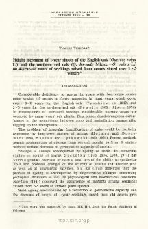 Height increment of 1-year shoots of the English oak (Quercus robur L.) and the northern red oak (Q. borealis Michx. = Q. rubra L.) on 4-year-old roots of seedlings raised from acorns stored over 1-5 winters