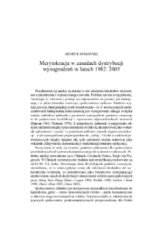 Merytokracja w zasadach dystrybucji wynagrodzeń w latach 1982&ndash;2005
