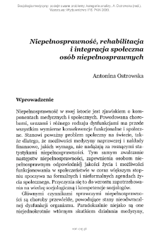 Niepełnosprawność, rehabilitacja i integracja osób niepełnosprawnych