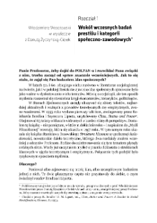 Wok&oacute;ł wczesnych badań prestiżu i kategorii społeczno-zawodowych &ndash; Włodzimierz Wesołowski w wywiadzie z Danutą Życzyńską-Ciołek