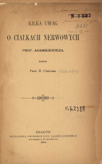 Kilka uwag o ciałkach nerwowych prof. Adamkiewicza