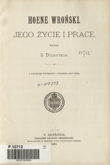 Hoene Wroński : jego życie i prace