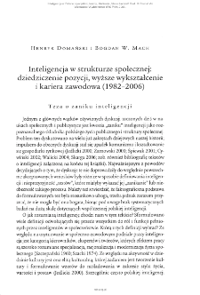 Inteligencja w strukturze społecznej: dziedziczenie pozycji, wyższe wykształcenie i kariera zawodowa (1982–2006)