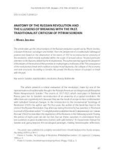 Anatomy of the Russian Revolution and the illusions of breaking with the past. Traditionalist criticism of Pitirim Sorokin
