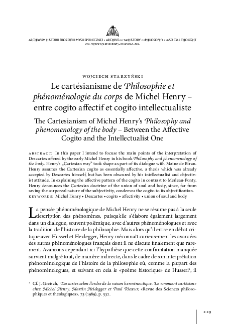 Le cart&eacute;sianisme de Philosophie et ph&eacute;nom&eacute;nologie du corps de Michel Henry &ndash; entre cogito affectif et cogito intellectualiste