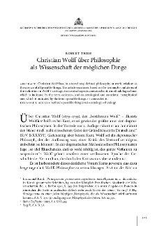 Christian Wolff &uuml;ber Philosophie als Wissenschaft der m&ouml;glichen Dinge