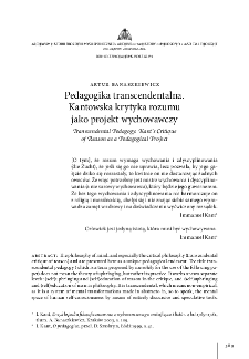 Pedagogika transcendentalna. Kantowska krytyka rozumu jako projekt wychowawczy