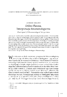 Dobro Platona. Interpretacja fenomenologiczna