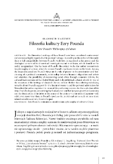 Ezra Pound&rsquo;s Philosophy of Culture