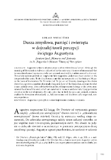Sentient Soul, Memory and Animals in St. Augustine&rsquo;s Mature Theory of Perception