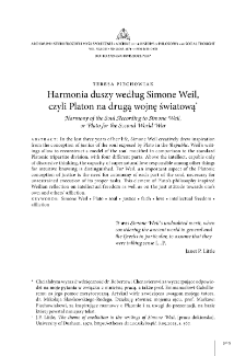 Harmony of the Soul According to Simone Weil, or Plato for the Second World War