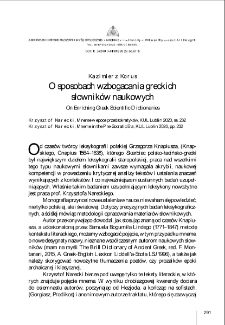 O sposobach wzbogacania greckich słownik&oacute;w naukowych (Krzysztof Narecki, Mneme w epoce przedsokratyk&oacute;w, Wydawnictwo KUL, Lublin 2020, ss. 232) = On Enriching Greek Scientific Dictionaries (Krzysztof Narecki, Mneme in the Pre-Socratic Era, KUL Lublin 2020, pp. 232)