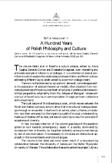 A Hundred Years of Polish Philosophy and Culture (Cento anni di filosofia e cultura polacca, ed. by Anna Czajka, Gerardo Cunico and Elisabetta Colagrossi, Milano&ndash;Udine: Mimesis, 2020, pp. 348)