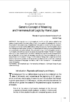 Generic Concept of Meaning and Hermeneutical Logic by Hans Lipps