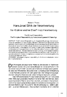 Hans Jonas' Ethik der Verantwortung. Vor 40 Jahren erschien "Das Prinzip Verantwortung" = The Ethics of Responsibility. "The Principle of Responsibility" by Hans Jonas Appeared 40 years Ago