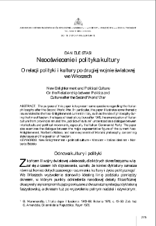 Neooświecenie i polityka kultury. O relacji polityki i kultury po drugiej wojnie światowej we Włoszech = New Enlightenment and Political Culture. On the Relationship between Politics and Culture after the Second World War