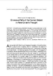 Erronous Paths of the Human Subject in Ren&eacute; Girard&rsquo;s Thought
