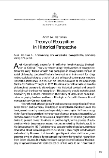Theory of Recognition in Historical Perspective (Axel Honneth, Anerkennung. Eine europ&auml;ische Ideengeschichte, Suhrkamp Verlag 2018, p.238.)