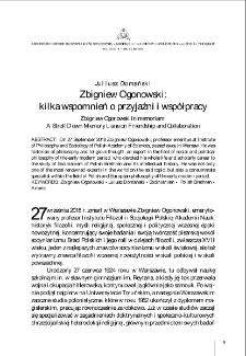Zbigniew Ogonowski: kilka wspomnień o przyjaźni i wsp&oacute;łpracy = Zbigniew Ogonowski in memoriam: A Stroll Down Memory Lane on Friendship and Collaboration