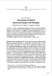 Soumission et libert&eacute; dans la philosophie de Rousseau = Subordination and Freedom in Rousseau&rsquo;s Philosophy