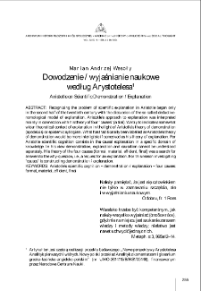 Dowodzenie / wyjaśnianie naukowe według Arystotelesa = Aristotle on Scientific Demonstration / Explanation