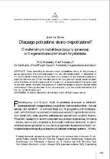Dlaczego potrzebne, skoro niepotrzebne? O materialnym kształcie przyczyny sprawczej w "De generatione animalium" Arystotelesa = Why Necessary, if not Necessary? On the Matter of the Efficient Cause in Aristotle&rsquo;s "De generatione animalium"