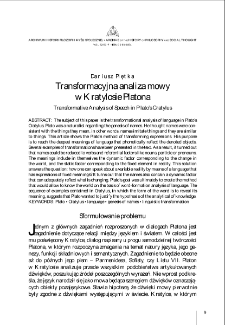 Transformacyjna analiza mowy w "Kratylosie" Platona = Transformative Analysis of Speech in Plato&rsquo;s "Cratylus"