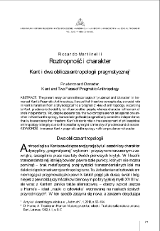 Roztropność i charakter. Kant i dwa oblicza antropologii pragmatycznej = Prudence and Character. Kant and Two Faces of Pragmatic Anthropology