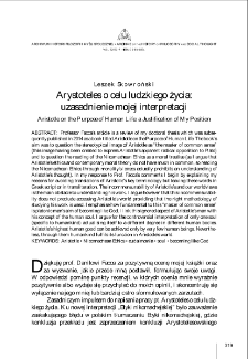 Arystoteles o celu ludzkiego życia: uzasadnienie mojej interpretacji = Aristotle on the Purpose of Human Life: a Justification of My Position
