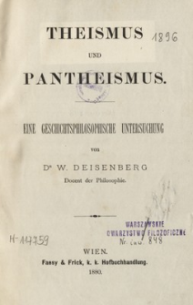 Theismus und Pantheismus : eine geschichtsphilosophische Untersuchung