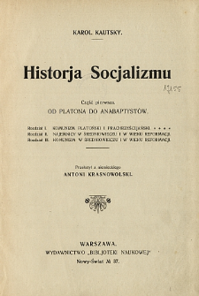 Historja socjalizmu. Cz. 1, Od Platona do anabaptystów