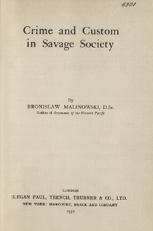 Crime and custom in savage society