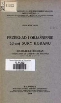 Przykład i objaśnienie 53-ciej sury Koranu = (Sourate 53 du Coran) : (traduction et commentaire) : (polonais avec résumé allemand)