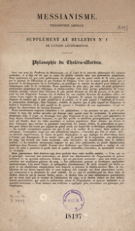 Messianisme, [Union finale de la philosophie et de la religion, constituant la] philosophie absolute : "Supplement au Bulletin nr 1 de l'Union antinomienne" : Philosophie du Choléra Morbus