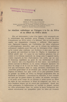 La r&eacute;action catholique en Pologne &agrave; la fin du XVI-e et au d&eacute;but du XVII-si&egrave;cle