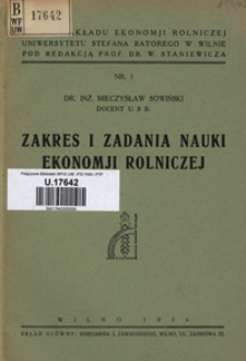 Zakres i zadania nauki ekonomji rolniczej