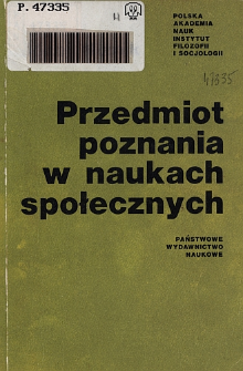 Przedmiot poznania w naukach społecznych