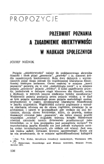 Przedmiot poznania a zagadnienie obiektywności w naukach społecznych