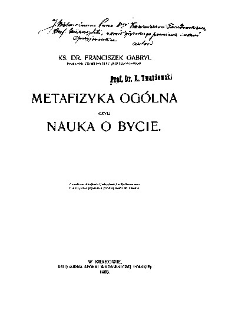 Metafizyka og&oacute;lna czyli nauka o bycie