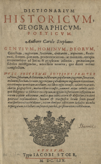 Dictionarivm Historicvm, Geographicvm, Poeticvm