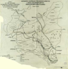 Mapa zasiąg&oacute;w[!] ważniejszych drzew leśnych i krain geograficznych Rzeczypospolitej Polskiej = Carte de l'aire botanique de principales essences foresti&egrave;res et des r&egrave;gions g&egrave;ographiques de la R&egrave;publikque Polonaise