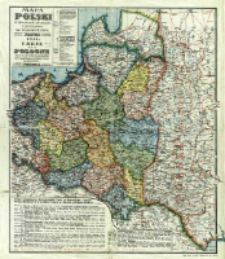 Mapa Polski w granicach obecnych z podziałem na wojew&oacute;dztwa = Carte de la Pologne dans ses frontieres actuelles avec partage en vo&iuml;&eacute;vodies (palatinats)