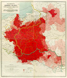 Mapa rozsiedlenia ludności polskiej w granicach etnograficznych i na najbliższych kresach = Carte de la r&eacute;partition de la population polonaise dans ses limites ethnographiques et sur les confins