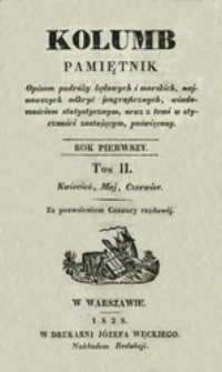 Kolumb : pamiętnik opisom podr&oacute;ży lądowych i morskich, najnowszych odkryć jeograficznych, ... R. 1, t. 2, nr 7-12